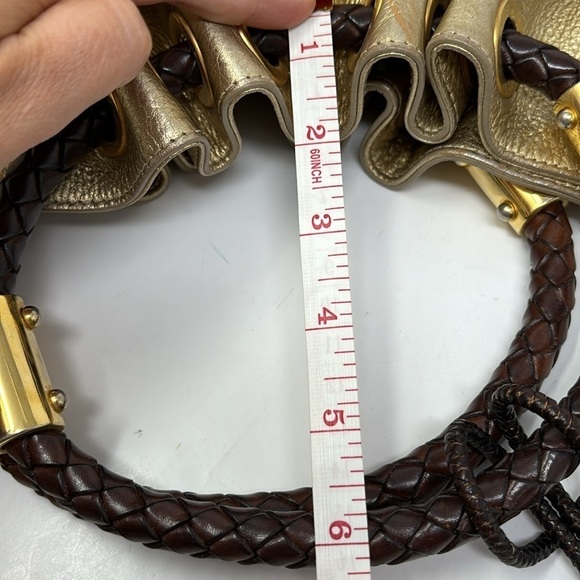 MICHAEL KORS hobo wide metal gold bag in a half circle with firm brown handle - Picture 12 of 12